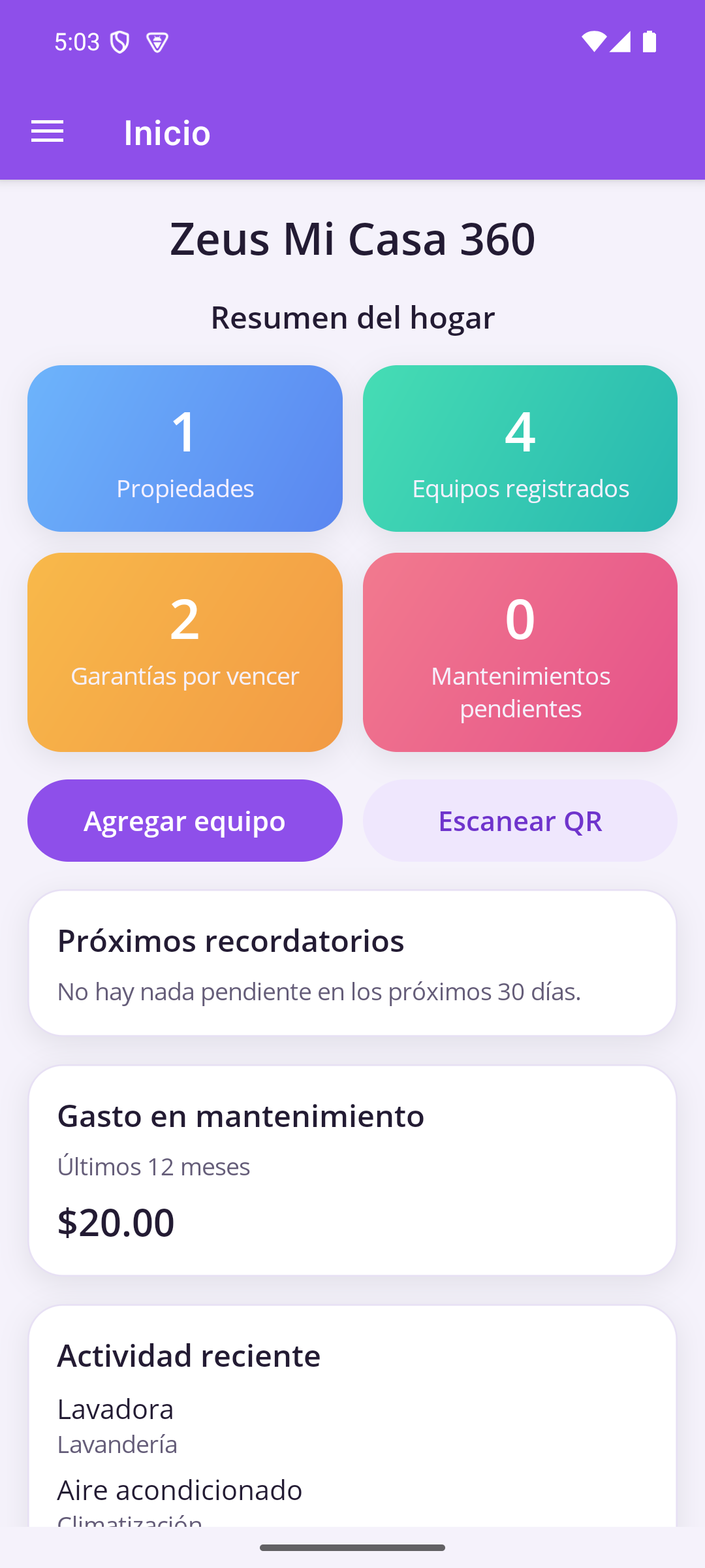 Resumen del hogar
